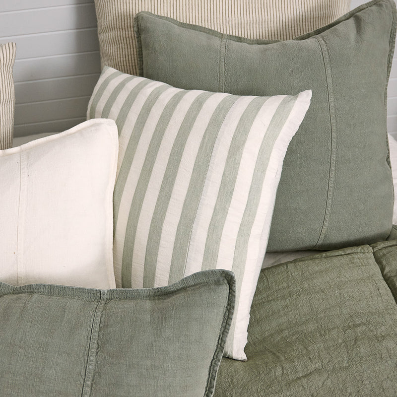 Santi Outdoor Linen Cushion - White|Pistachio Stripe