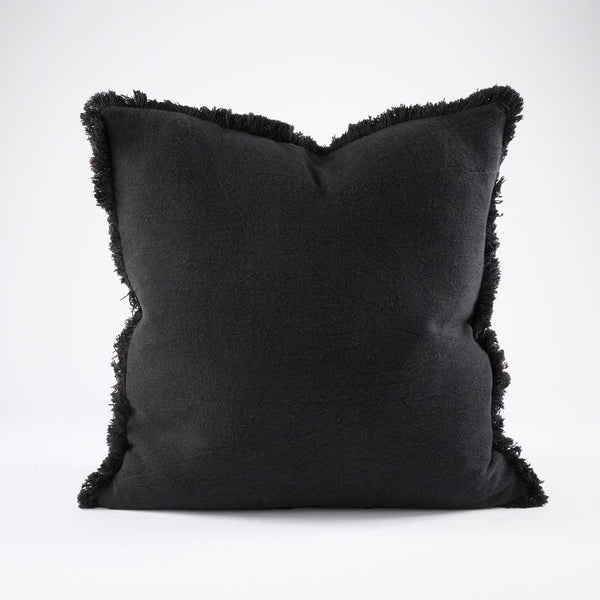 Luca Boho Linen Cushion - Black