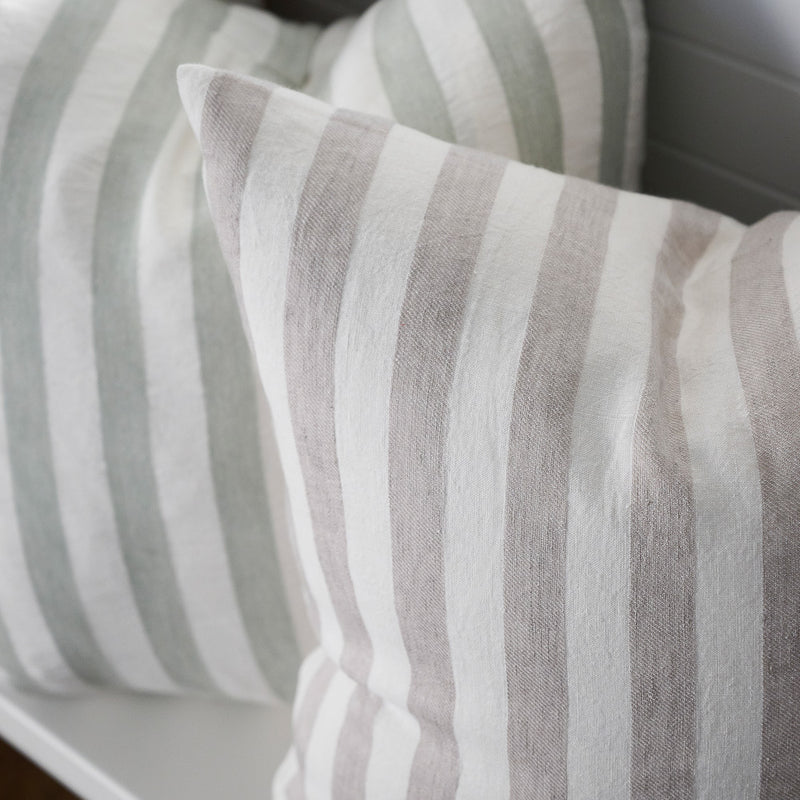 Santi Outdoor Linen Cushion - White/Silver Stripe