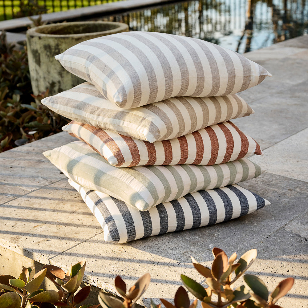Santi Outdoor Linen Cushion White Pistachio Stripe By Eadie Artifex Interiors Pty Ltd